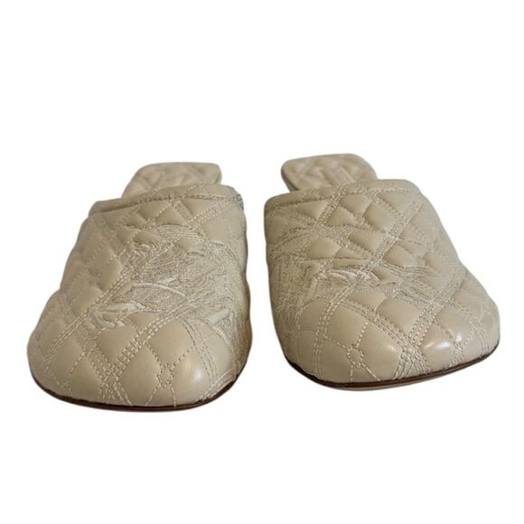 NEW Burberry Beige Quilted Embroidered Slip-On Glove Mule Shoes 37.5 - Picture 6 of 14